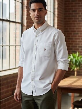 Vintage Chaps Ralph Lauren White Cotton Pocket Emblem Button-Down Shirt Sz 17